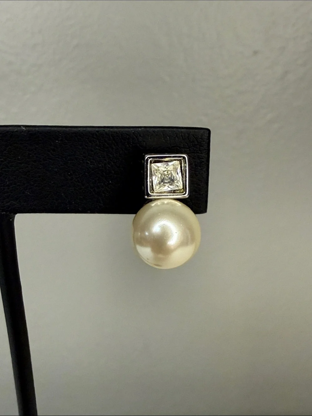 Swarovski Faux Pearl & Crystal Stud Drop Earrings Silver Tone
